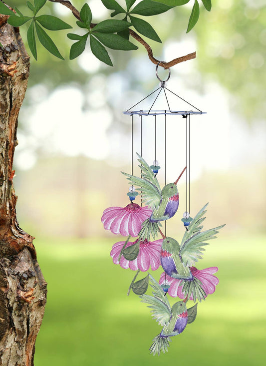 15" Hummingbird Painted Metal Wind Chime Garden Decor 93713