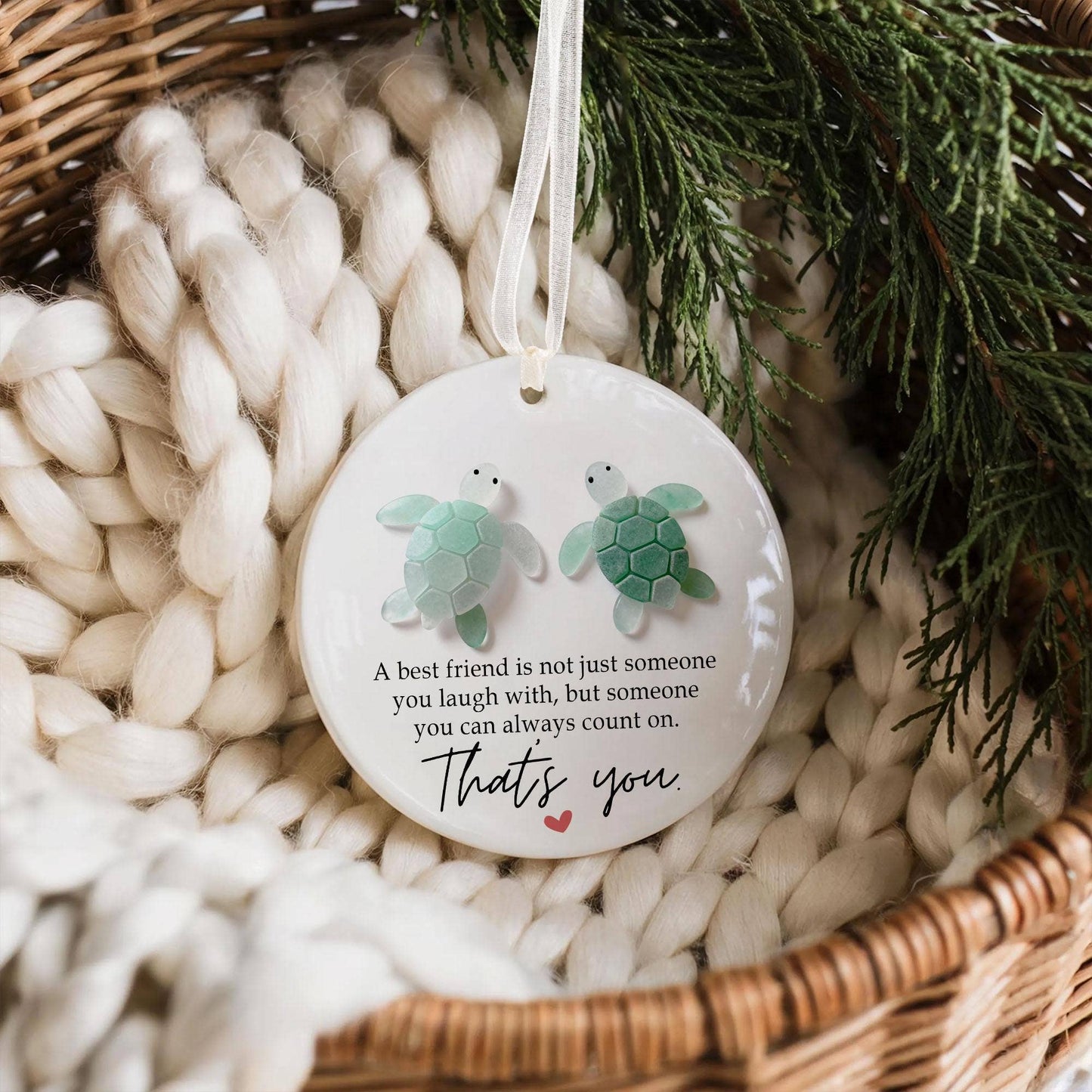 Ceramic Friendship Flat Sea Faux Glass  Ornament: Heart