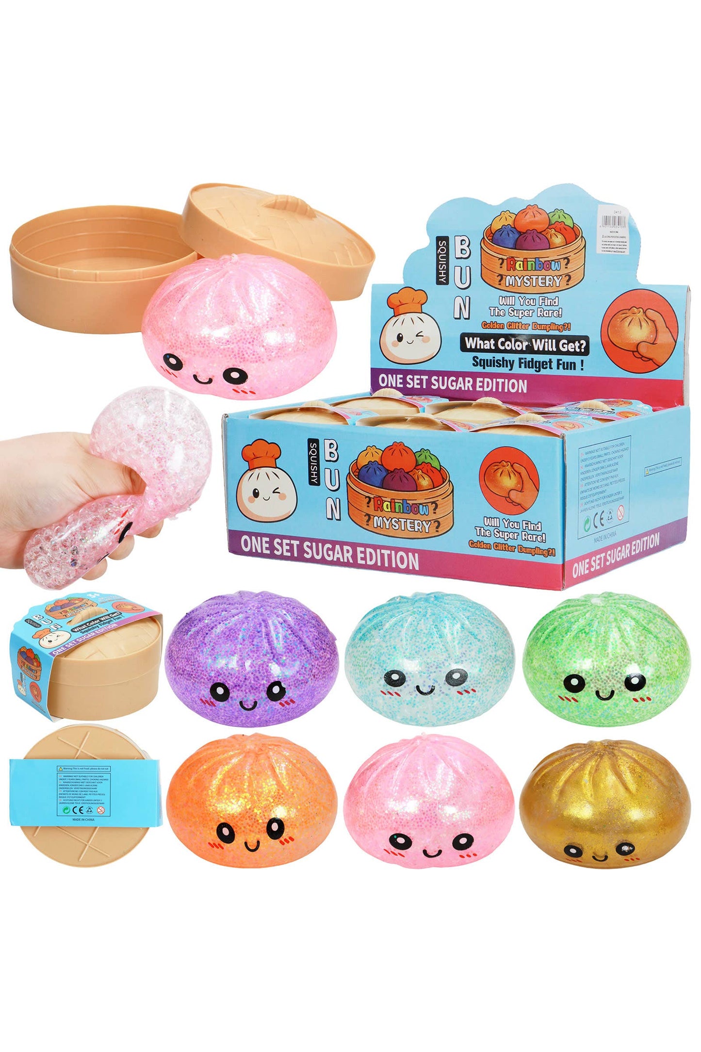 Glittery Bao Bun Dumpling Water Bead Filled Squishy - 12 Pcs: B / ONE SIZE