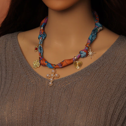 Convertible Scarf Necklace, Adjustable Silk Scarf nkl, EF808: #1 / Scarf with LK295 Heart