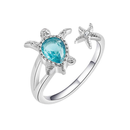 Cute Blue Sea Turtle Starfish Stacking Ring in Solid Copper