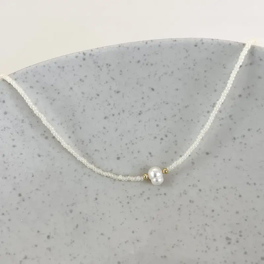 Bohemian Fresh Water Pearl Beaded Necklace: White