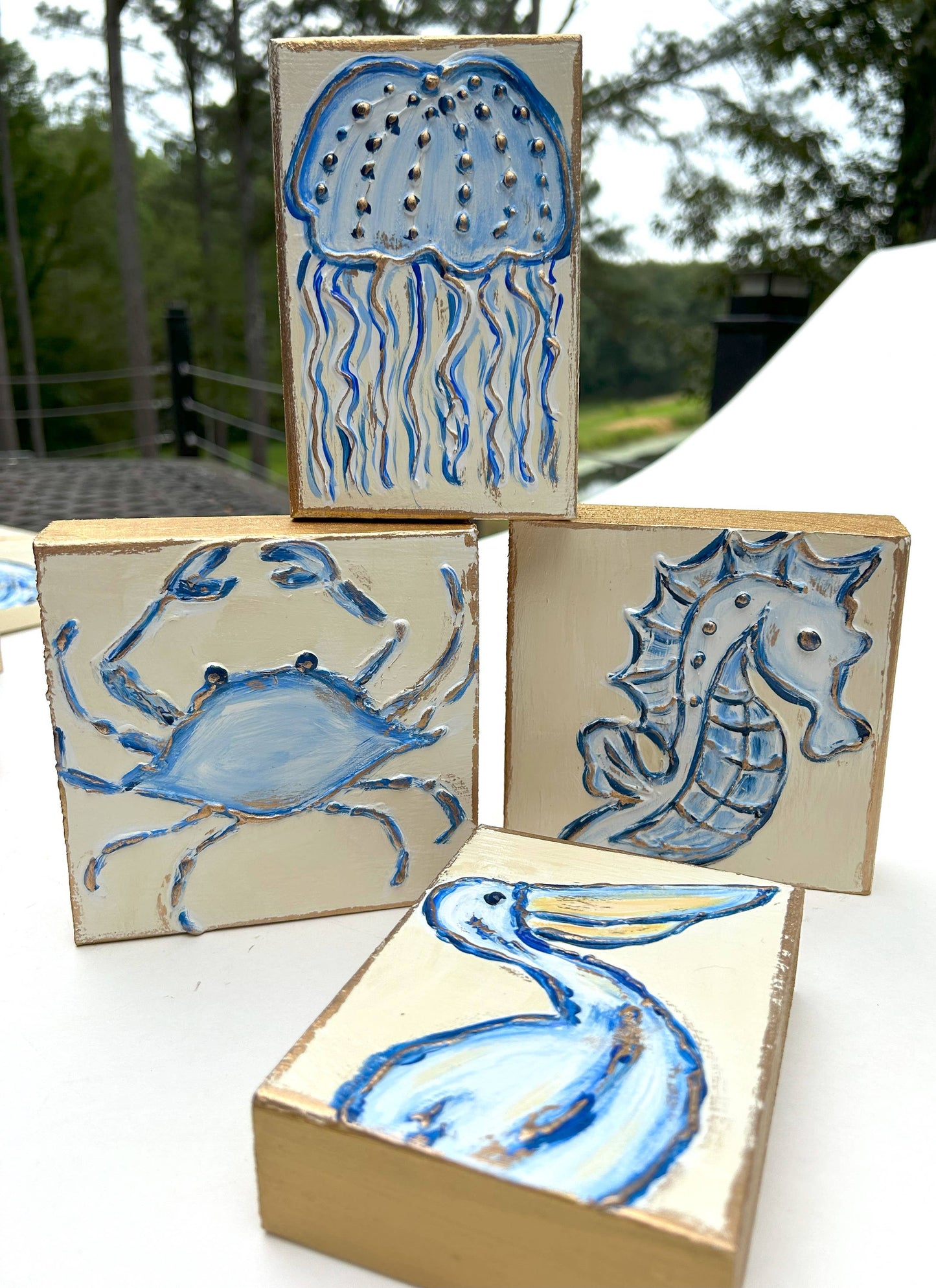 Pelican Block | coastal beach nautical ocean blue and white