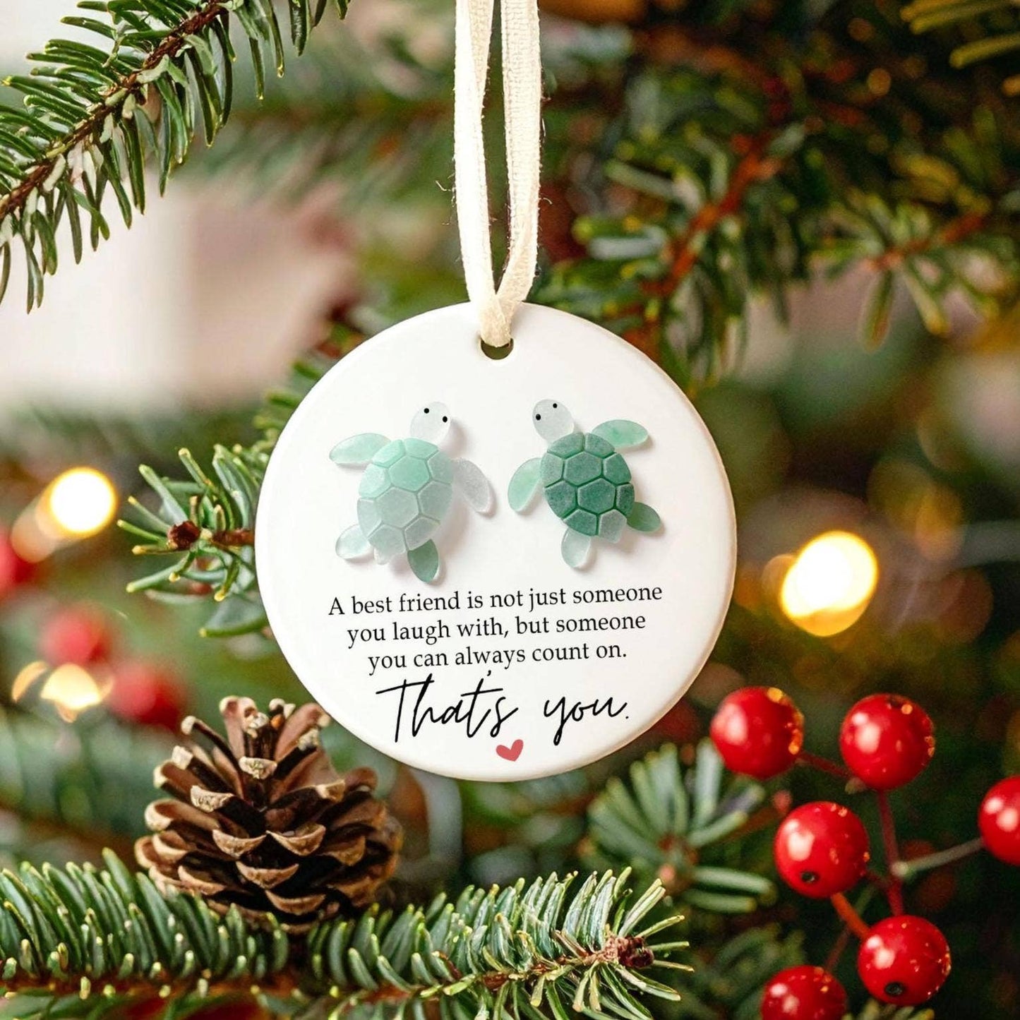 Ceramic Friendship Flat Sea Faux Glass  Ornament: Heart