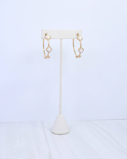 Araceli Clover Pearl Hoop Earring Worn Gold: Default