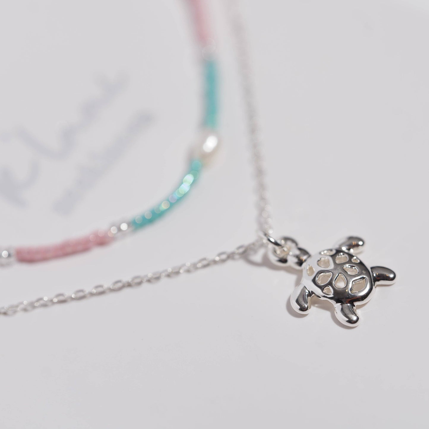 "Embrace" Silver Sea Turtle Necklace Set