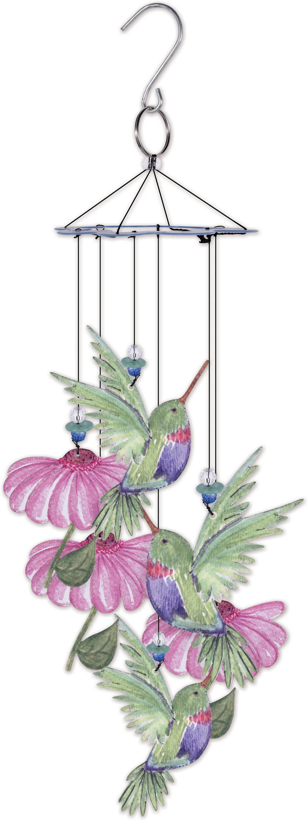 15" Hummingbird Painted Metal Wind Chime Garden Decor 93713