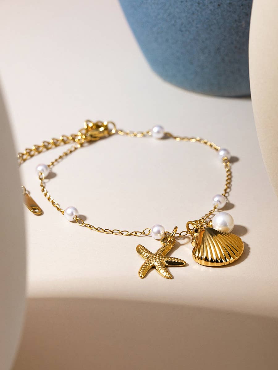 Capella 18K Gold Seashell Sea Star Pearl Necklace, Bracelet: Yellow Gold / Necklace