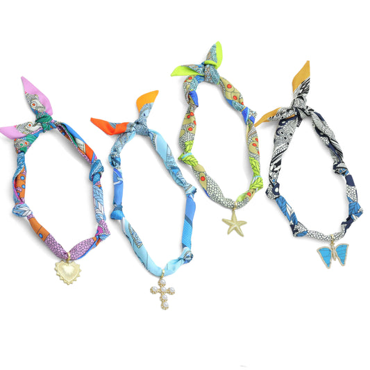 Convertible Scarf Necklace, Adjustable Silk Scarf nkl, EF808: #3 / Scarf with LD622-Heart