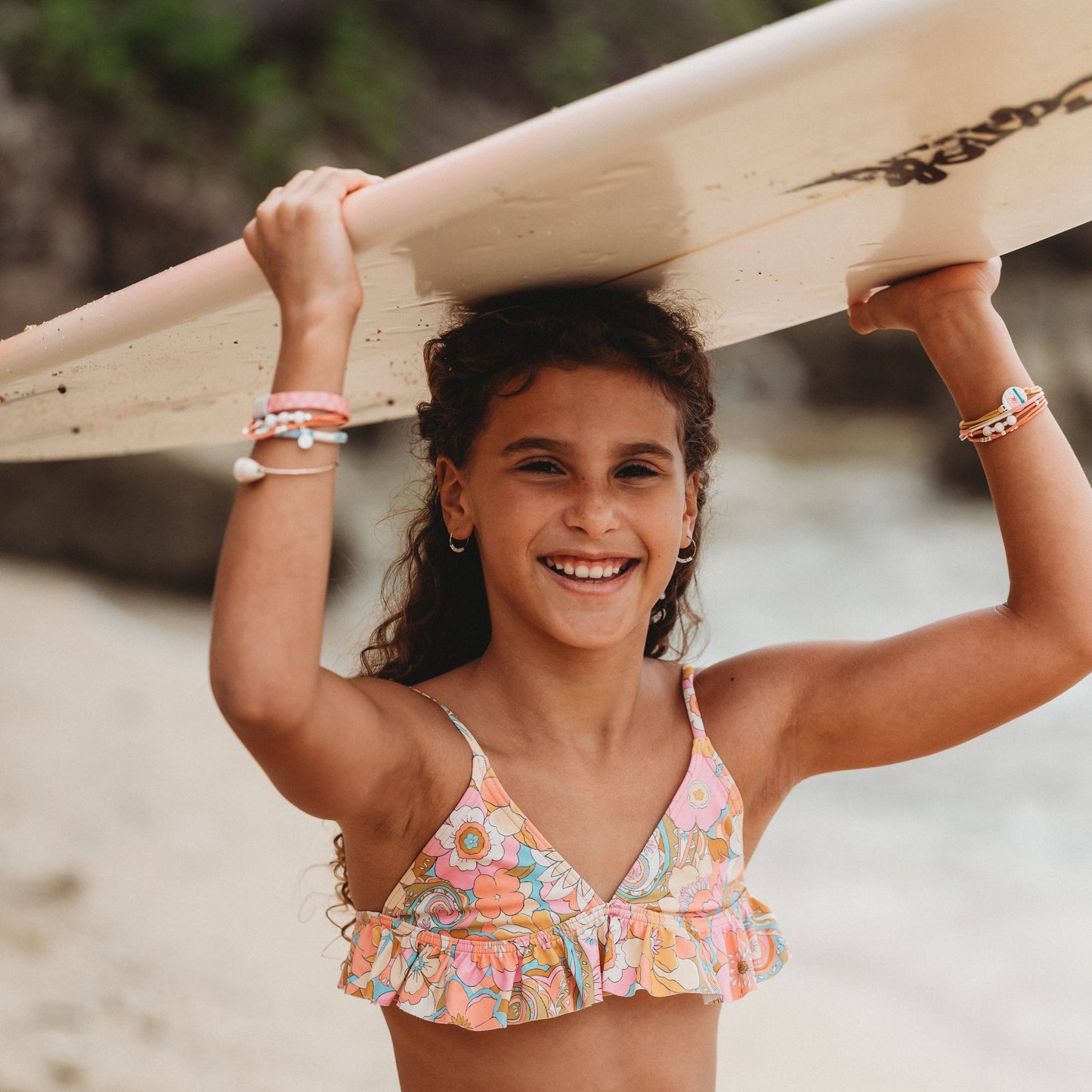 "Surf" Surfboard with Silver Accents Hair Tie Bracelets: Medium