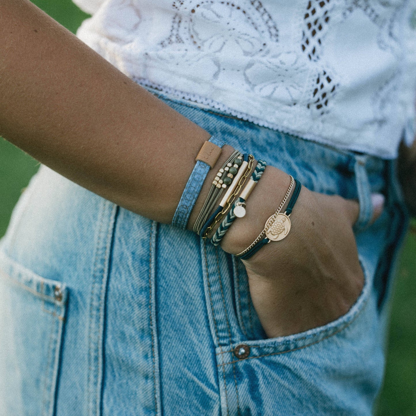 "Journey" Green Sea Turtle Hair Tie Bracelets: Small
