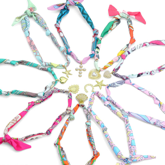 Convertible Scarf Necklace, Adjustable Silk Scarf Statement Necklace, sku#EF806: 3# / Scarf with pendant LX664-Heart