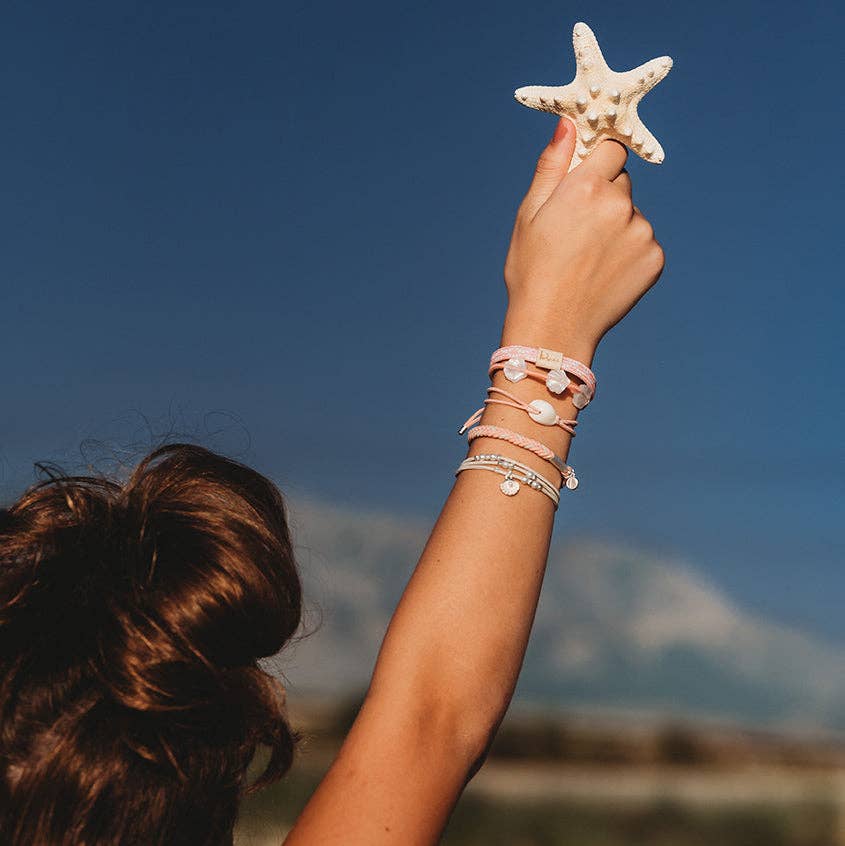 "Shimmer" Coral with Shell Hair Tie Bracelets: Small