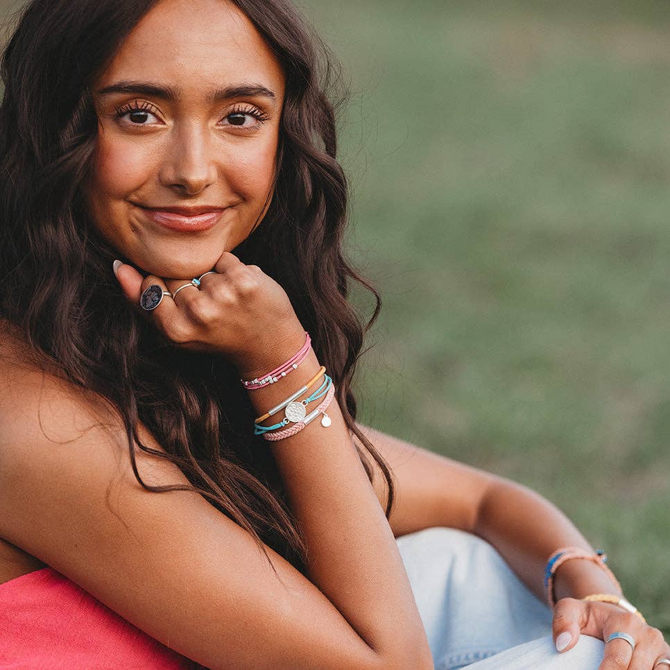 "Embrace" Bright Pastels with Silver Sea Turtle Charm Hair Tie Bracelets: Medium