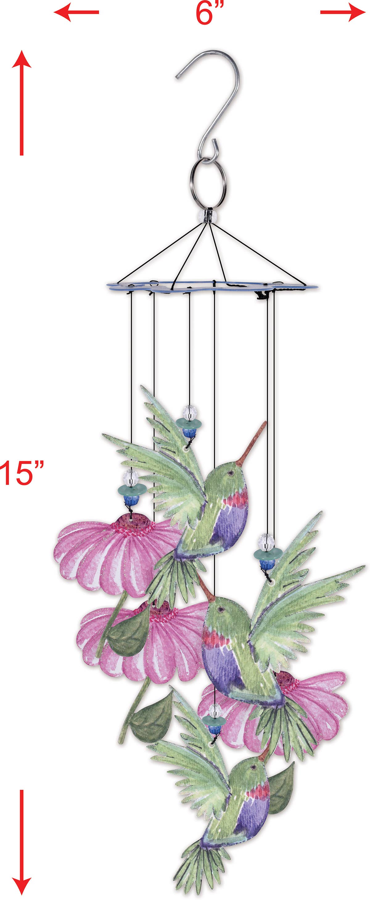 15" Hummingbird Painted Metal Wind Chime Garden Decor 93713