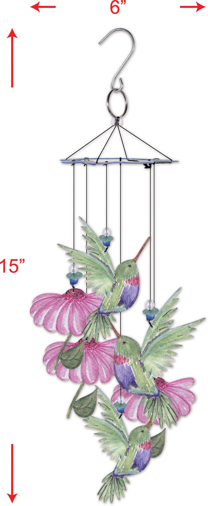 15" Hummingbird Painted Metal Wind Chime Garden Decor 93713