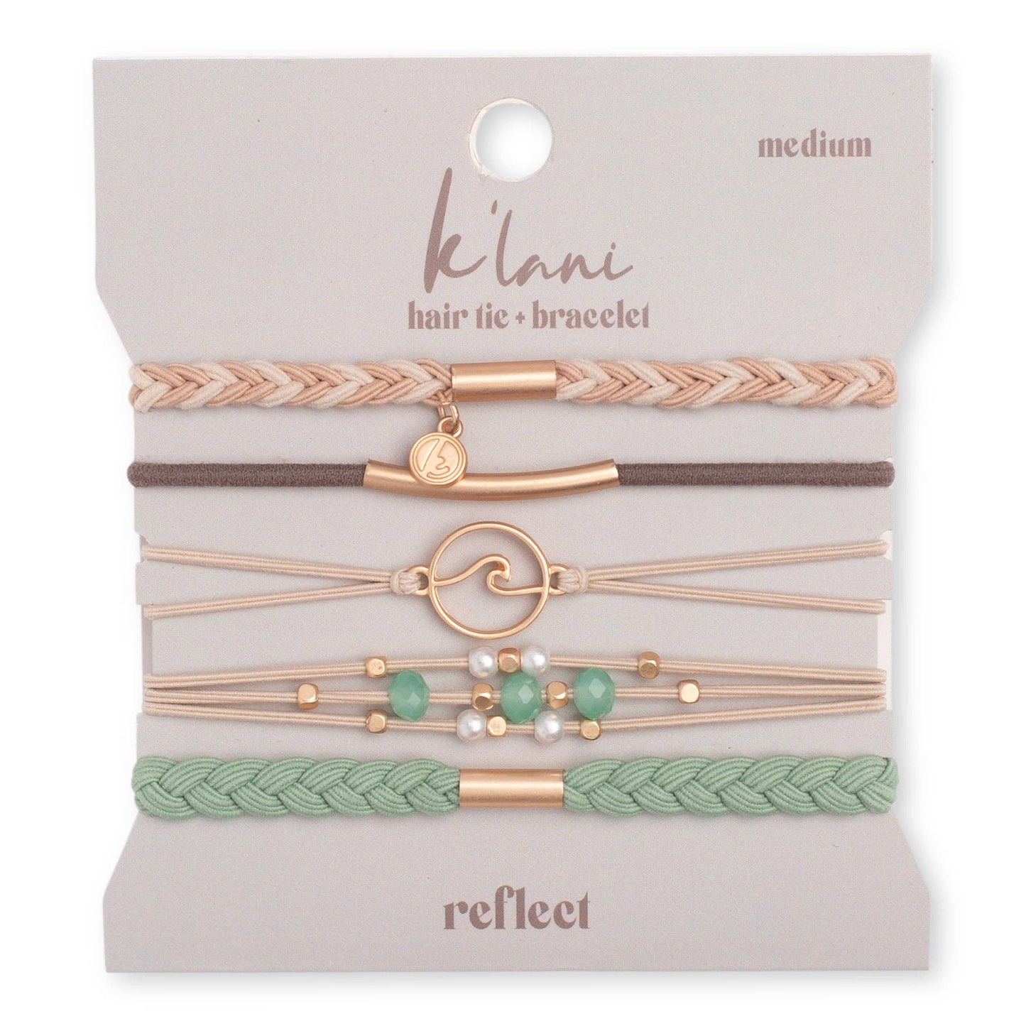 "Reflect" Gold Wave with Beachy Neutrals Hair Tie Bracelets: Medium
