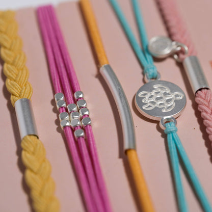 "Embrace" Bright Pastels with Silver Sea Turtle Charm Hair Tie Bracelets: Medium