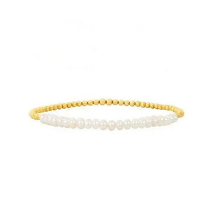 18K Gold Plated Copper Pearl and Gold Beaded Ball Bracelet: Three Large Pearls