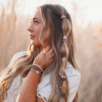 "Faith" Warm Neutrals with Gold Cross Hair Tie Bracelets: Medium