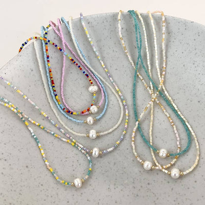 Bohemian Fresh Water Pearl Beaded Necklace: Green