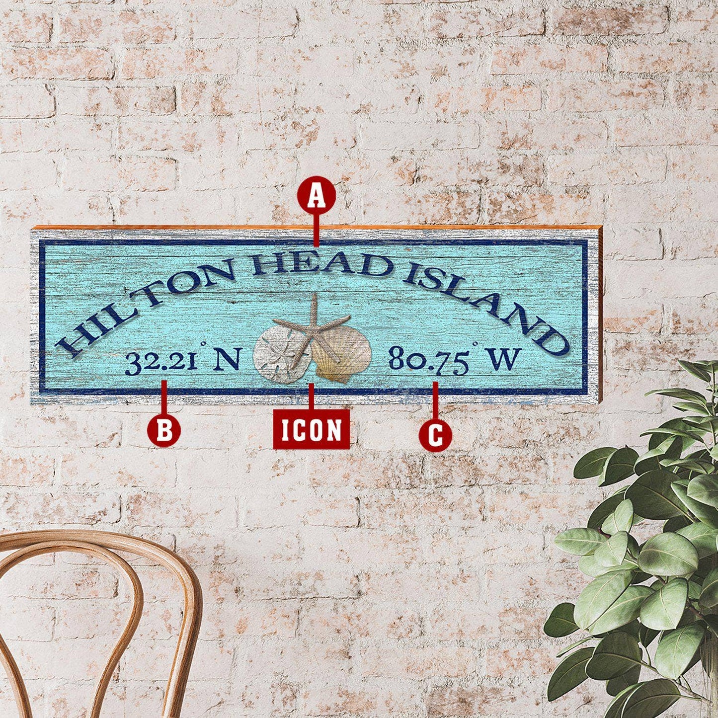 Customizable Coastal Rustic Aqua Sign | Icon Choice | Wall Art Print on Real Wood: 5.5" x 17.5"