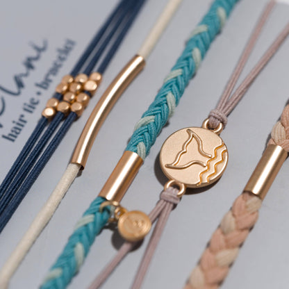 "Protect" Beachy Blues & Sands with Whale Charm Hair Tie Bracelets: Large