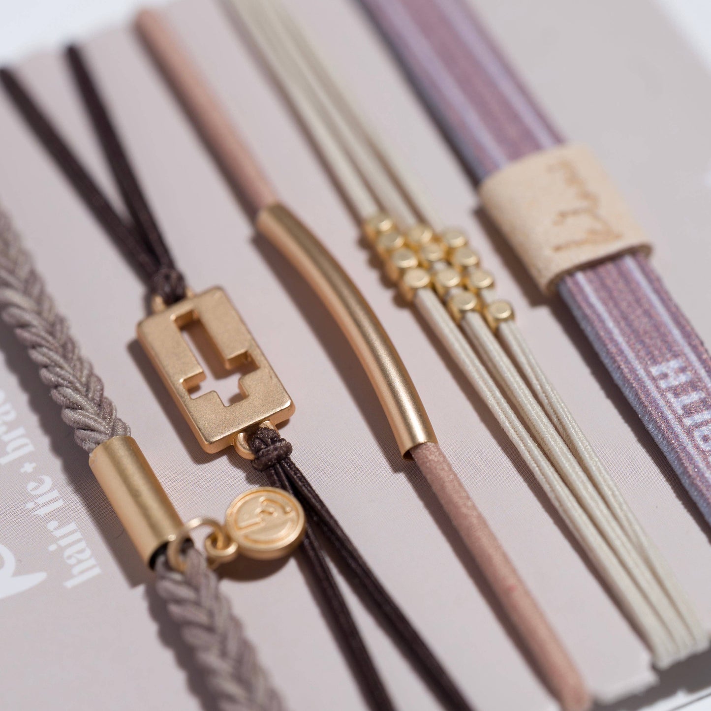 "Faith" Warm Neutrals with Gold Cross Hair Tie Bracelets: Medium
