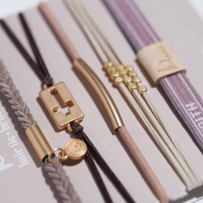 "Faith" Warm Neutrals with Gold Cross Hair Tie Bracelets: Medium