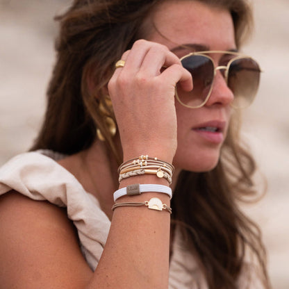 "Rise" Cream and Tan With Gold & Sun Accents Hair Tie Bracelets: Small