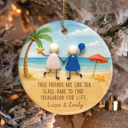 Sea Faux Glass Friendship Ceramic Ornament, Best Friend Gift: Heart