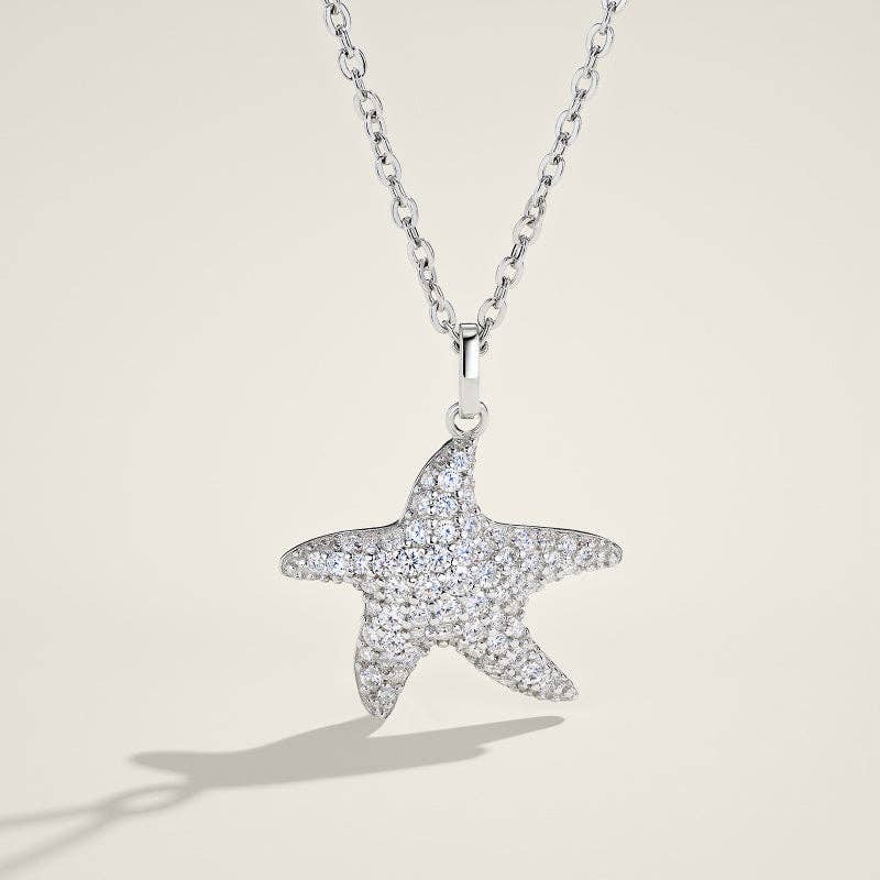 Moissanite Pave Starfish Necklace in 925 Sterling Silver