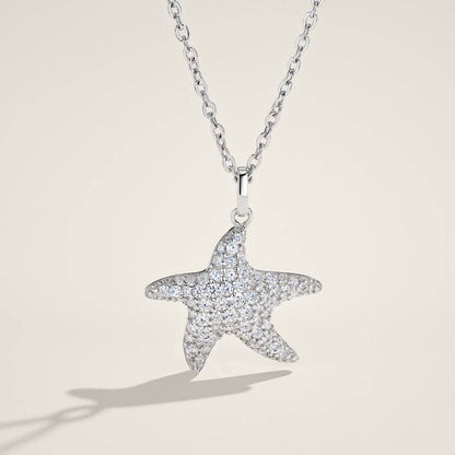 Moissanite Pave Starfish Necklace in 925 Sterling Silver