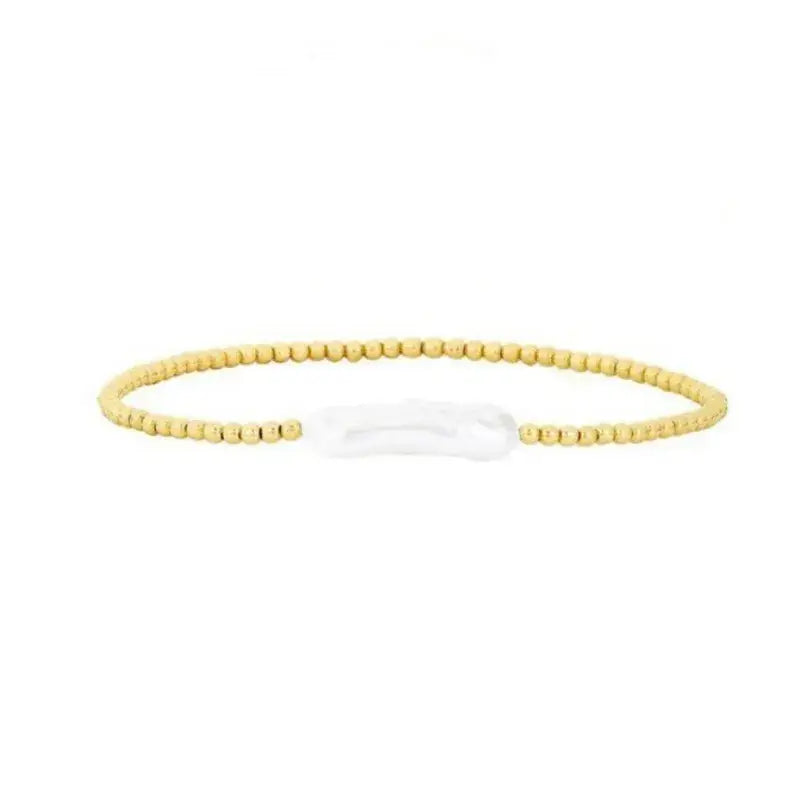 18K Gold Plated Copper Pearl and Gold Beaded Ball Bracelet: One Small Pearl