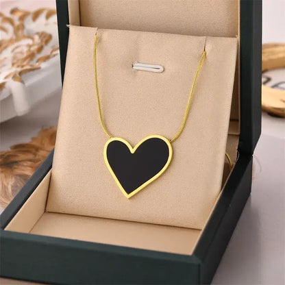 Large Heart Black Pendant Necklace in Gold or Silver: Black Heart Silver