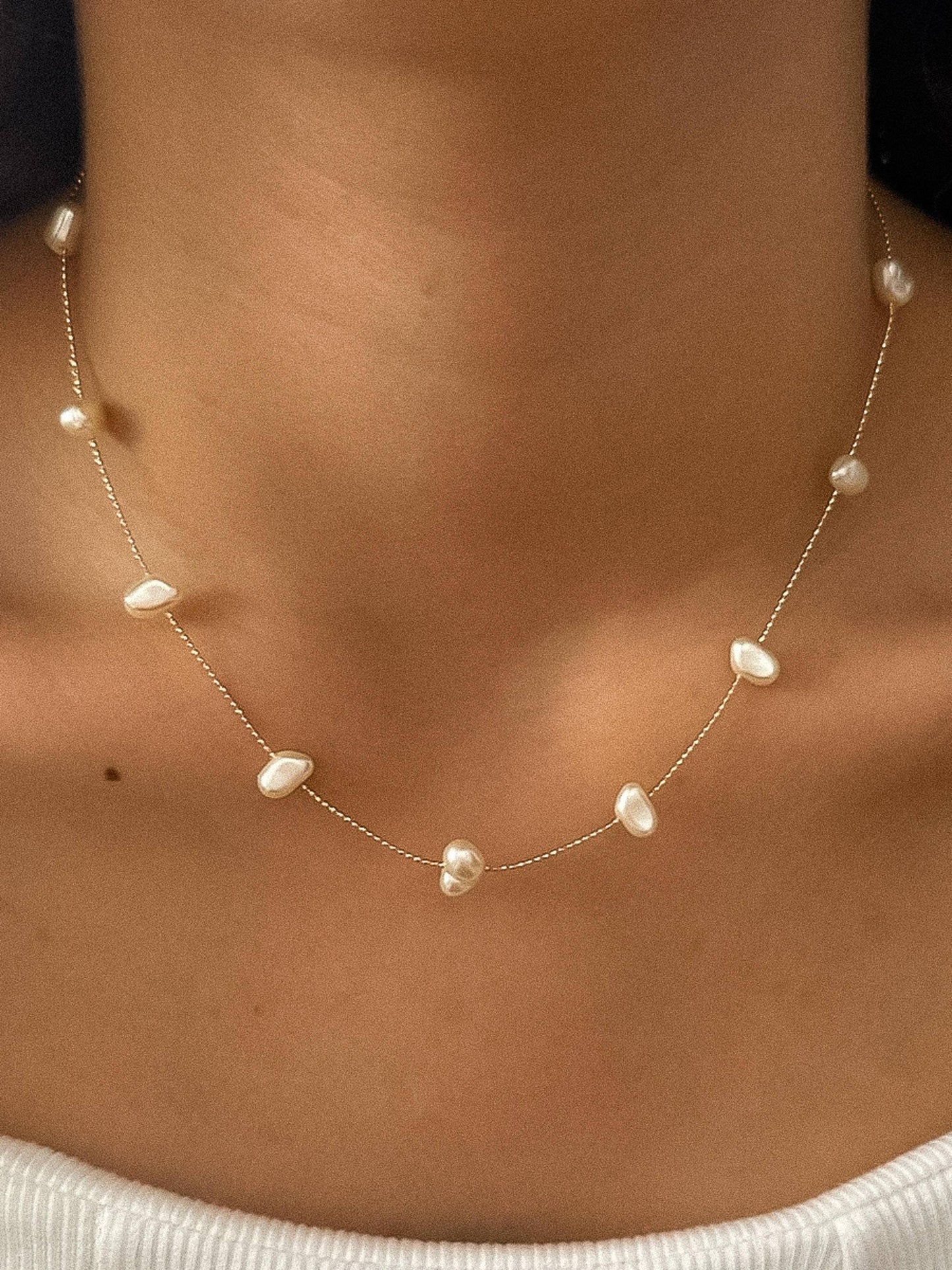 Ida 18K Non-Tarnish Petite Pearl Necklace: Yellow Gold / Necklace