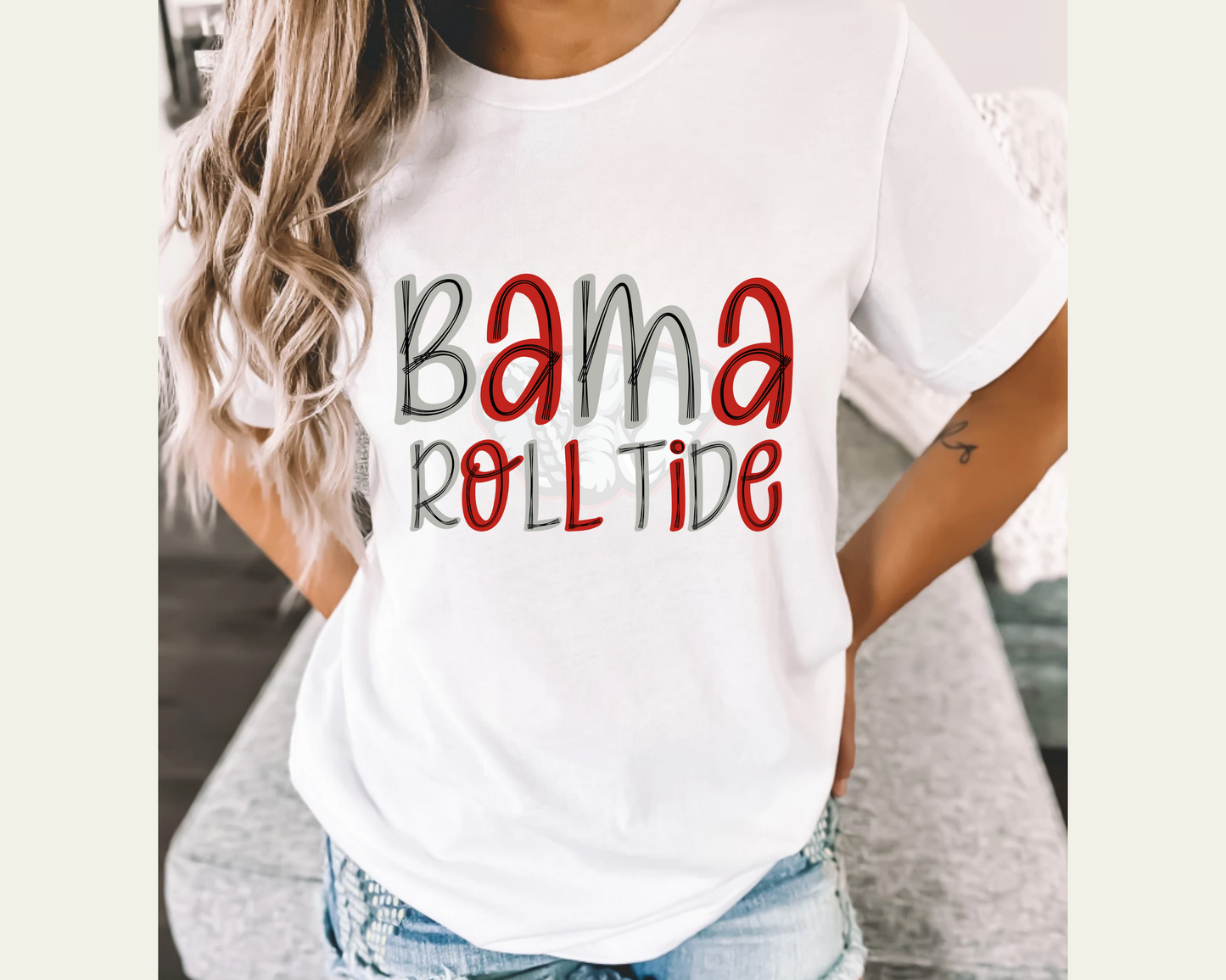 Bama Roll Tide Tee: Gray / M / Bella Canvas