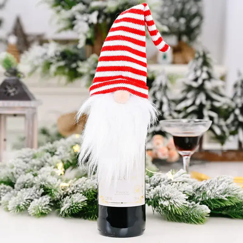 Gnome Knitted Hat Wine Cover Topper Gift Wine Holder: Multi-Colored