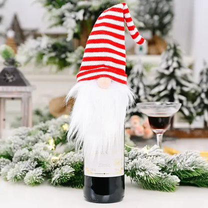 Gnome Knitted Hat Wine Cover Topper Gift Wine Holder: Multi-Colored