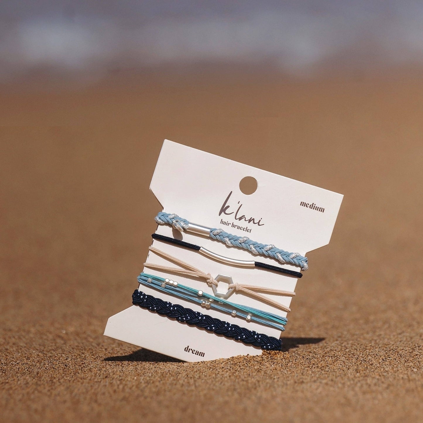 "Dream" Shades of Blue with Silver Accents Hair Tie Bracelets: Medium