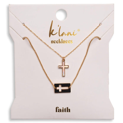 "Faith" Necklace Set Gold Mother of Pearl