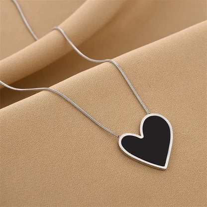 Large Heart Black Pendant Necklace in Gold or Silver: Black Heart Silver