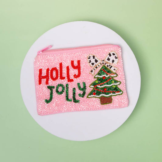 Christmas Tree Holly Jolly Coin Bag with Bow