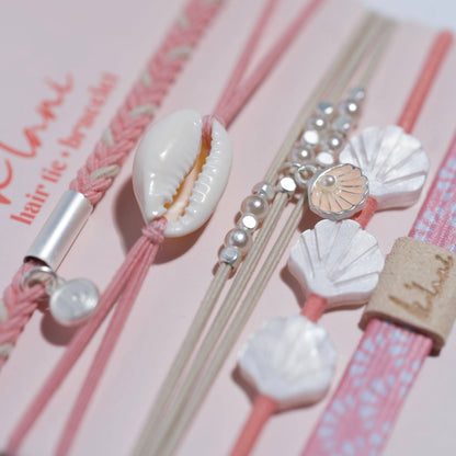 "Shimmer" Coral with Shell Hair Tie Bracelets: Small