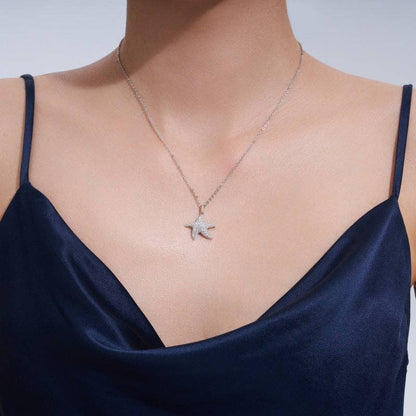 Moissanite Pave Starfish Necklace in 925 Sterling Silver