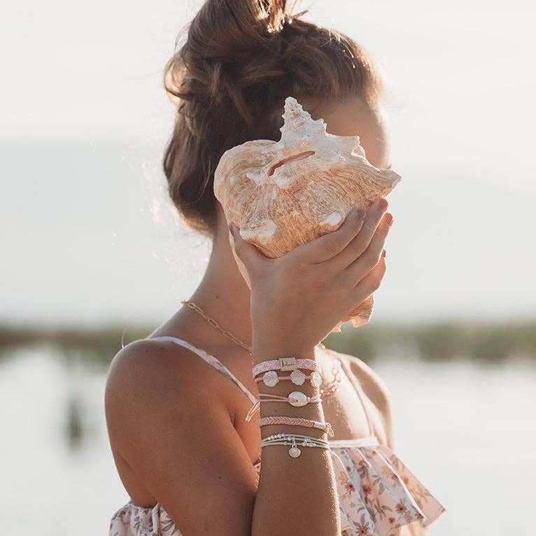 "Shimmer" Coral with Shell Hair Tie Bracelets: Small
