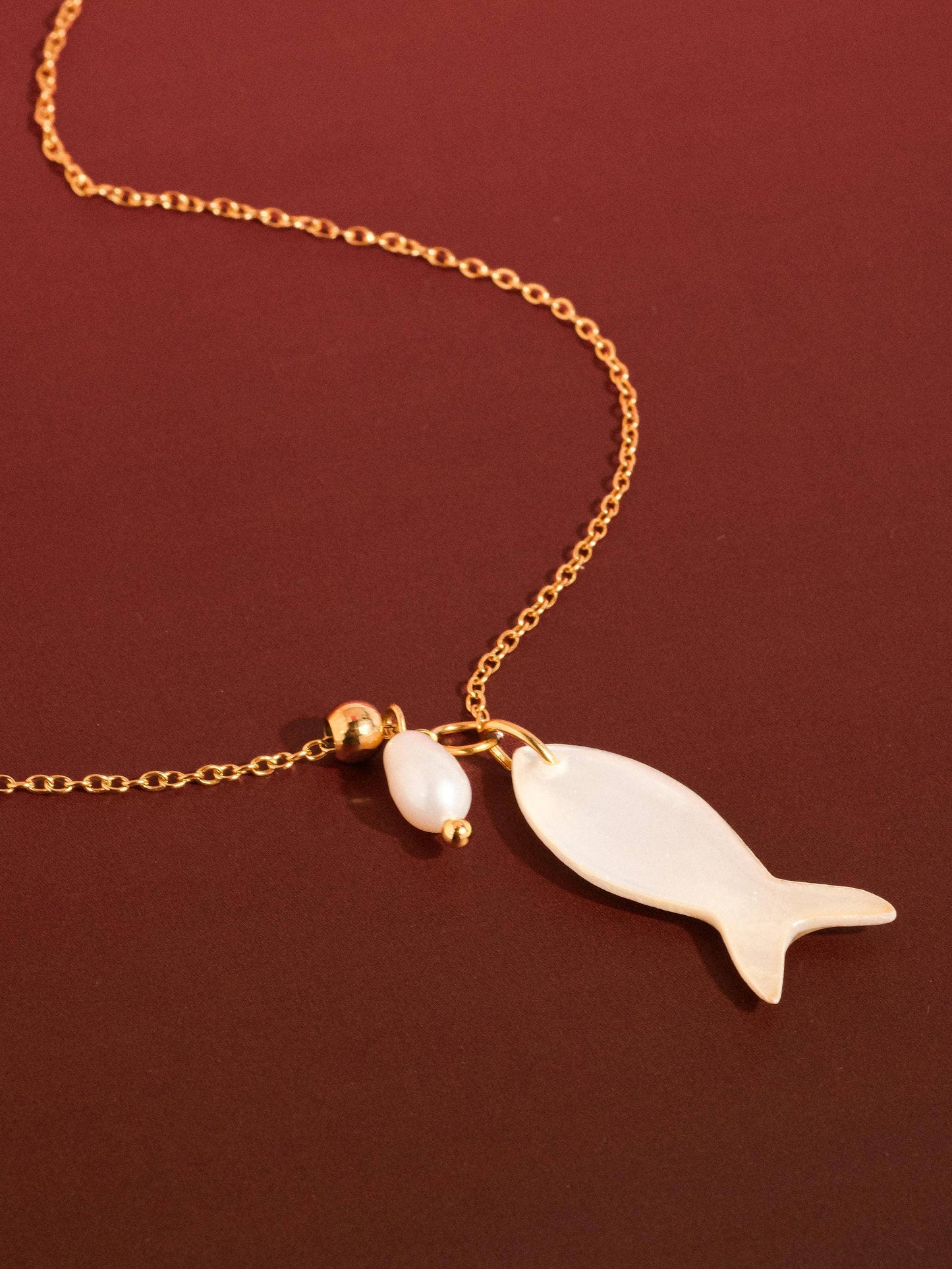 Coquette 18K Gold Non-Tarnish White Fish Necklace: Yellow Gold