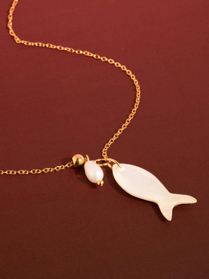 Coquette 18K Gold Non-Tarnish White Fish Necklace: Yellow Gold