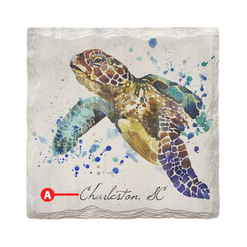 Customizable Watercolor Sea Turtle Classic | Drink Coaster: Coaster 4.25" x 4.25"