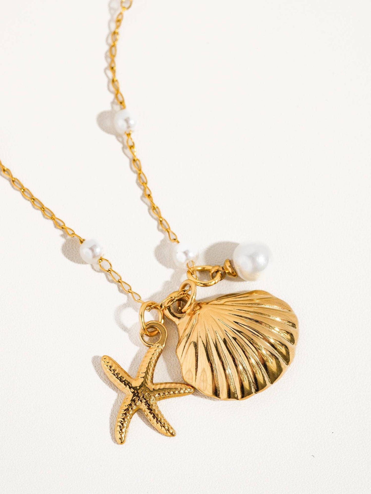 Capella 18K Gold Seashell Sea Star Pearl Necklace, Bracelet: Yellow Gold / Necklace